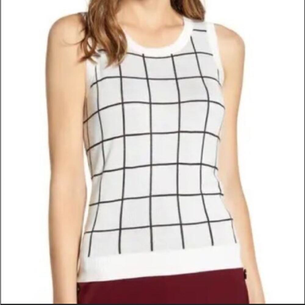 Halogen White and Black Checkered Plaid Sweater Vest Style Tank Top Soft ST3